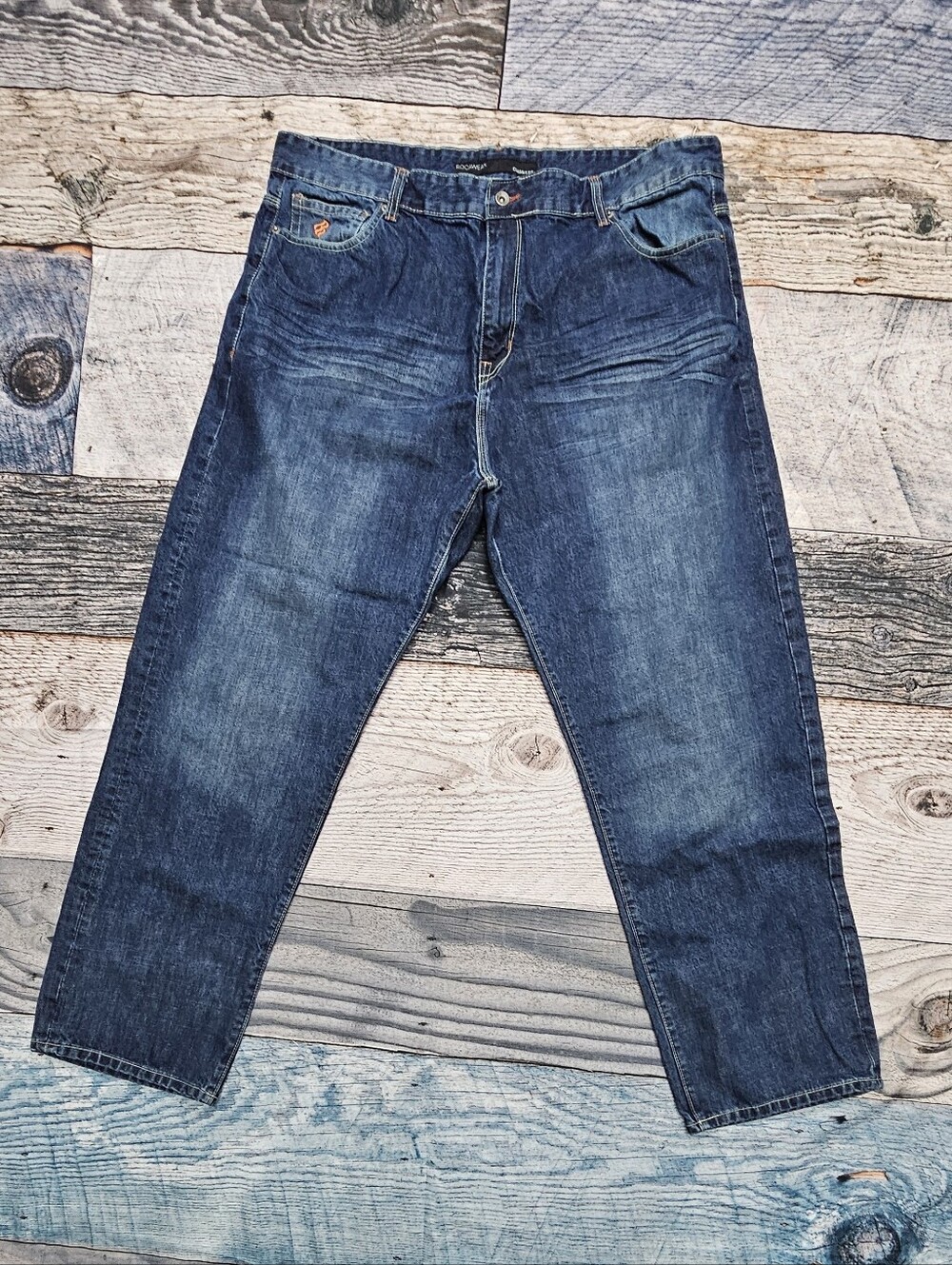 Rocawear Men's Classic Fit Jeans 46x34 Blue Washed Wide Leg Distressed Faded